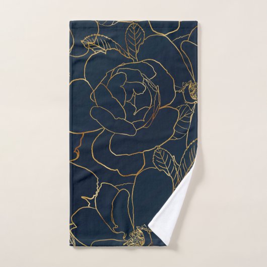 Elegant Blauw Goud Rozen Bloemen Bad Handdoek (Handdoek)