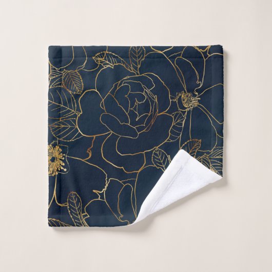 Elegant Blauw Goud Rozen Bloemen Bad Handdoek (Wasdoekje)