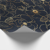 Elegant Blauw Goud Rozen Cadeaupapier (Hoek)