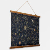 Elegant Blauw Goud Rozen Hangend Wandkleed (Gebogen)