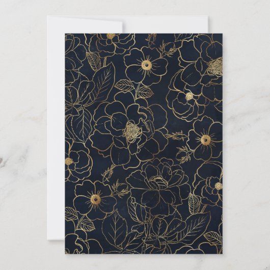 Elegant Blauw Goud Rozen Kaart (Achterkant)