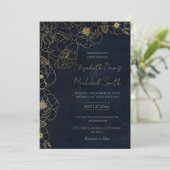 Elegant Blauw Goud Rozen Kaart (Staand voorkant)