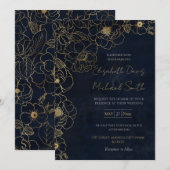 Elegant Blauw Goud Rozen Kaart (Voorkant / Achterkant)