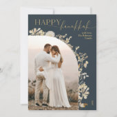 Elegant Blauw Goud Schrift Gelukkig Hanukkah  Feestdagenkaart (Voorkant)