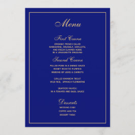 Elegant Blauw Goud Script Bruiloft Menu