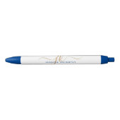 Elegant Blauw Goud Script Monogram Initialen Naam Zwarte Inkt Pen (Voorkant)
