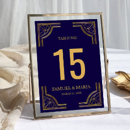 Elegant Blauw Goud Sierlijk Trouwtafel Nummer Kaart