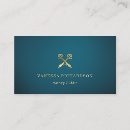 Elegant Blauw & Goud Skelet Sleutel Notaris Openba Visitekaartje (Voorkant)