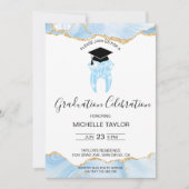 Elegant Blauw Goud Tandarts Afstudeerfeest Kaart (Voorkant)