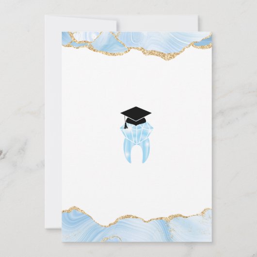 Elegant Blauw Goud Tandarts Afstudeerfeest Kaart (Achterkant)
