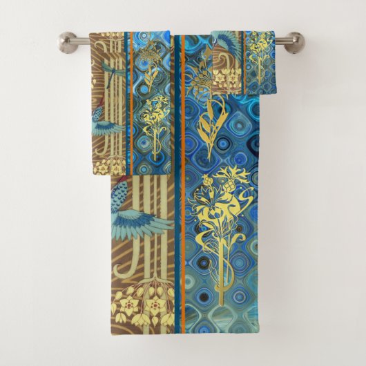 Elegant blauw, goud, taupe handdoek (Insitu)