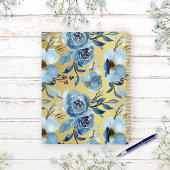Elegant Blauw Goud Waterverf Bloemen Custom Jaarli Planner
