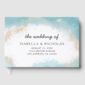 Elegant blauw goud Waterverf foto bruiloft Gastenboek (Voorkant)