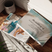 Elegant blauw goud Waterverf foto bruiloft Gastenboek