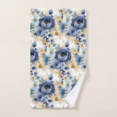 Elegant Blauw Goud Wit Bloemen Rozen Handdoek Set (Handdoek)
