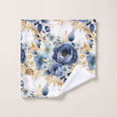 Elegant Blauw Goud Wit Bloemen Rozen Handdoek Set (Wasdoekje)