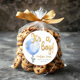 Elegant blauw & goud zijn een jongen Baby shower g Ronde Sticker
