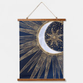 Elegant Blauw Goud Zon Maan Mandala Hangend Wandkleed (Voorkant)