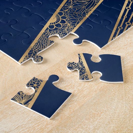 Elegant Blauw Goud Zon Maan Mandala Legpuzzel (Zijkant)