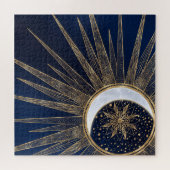 Elegant Blauw Goud Zon Maan Mandala Legpuzzel (Horizontaal)