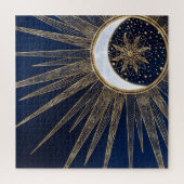 Elegant Blauw Goud Zon Maan Mandala Legpuzzel (Verticaal)