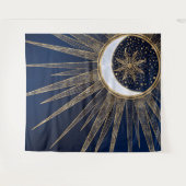 Elegant Blauw Goud Zon Maan Mandala Wandkleed (Voorkant (horizontaal))