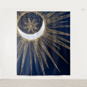 Elegant Blauw Goud Zon Maan Mandala Wandkleed (Voorkant)