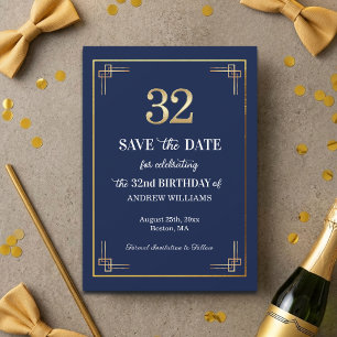 Elegant Blauw Gouden 32e Verjaardagsfeestje Save The Date