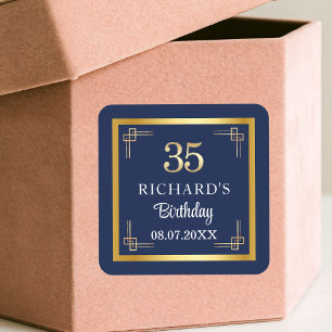 Elegant Blauw Gouden 35e Verjaardagsfeestje Vierkante Sticker