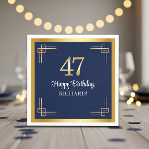 Elegant Blauw Gouden 47e Verjaardagsfeestje Servet