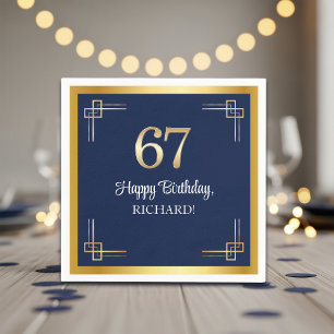 Elegant Blauw Gouden 67e Verjaardagsfeestje Servet
