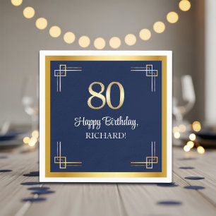 Elegant Blauw Gouden 80ste Verjaardagsfeestje Servet