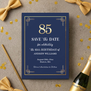 Elegant Blauw Gouden 85e Verjaardagsfeestje Save The Date