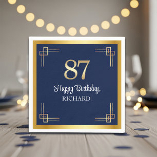 Elegant Blauw Gouden 87e Verjaardagsfeest Servet