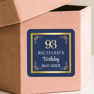Elegant Blauw Gouden 93ste Verjaardagsfeest Vierkante Sticker