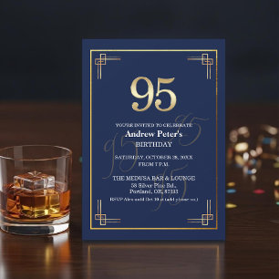 Elegant Blauw Gouden 95e Verjaardagsfeest Kaart