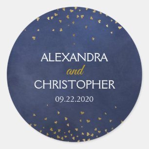 Elegant Blauw Gouden Folie Confetti Envelope Seal Ronde Sticker