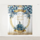 Elegant Blauw § Gouden jurk Sweet 16 Verjaardag Wandkleed (Voorkant)