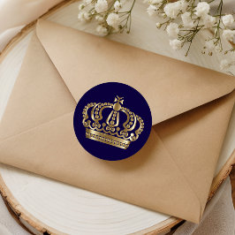 Elegant Blauw Gouden Kroon Envelop Seal Ronde Sticker
