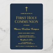 Elegant blauw gouden kruis Eerste Heilige Communie Folie Feestdagenkaart (Voorkant)