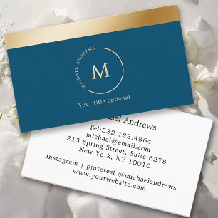 Elegant, Blauw, Gouden Streep, Cirkel, Monogram Visitekaartje