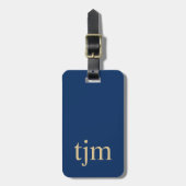 Elegant Blauw Gouden Vetgedrukte Monogram QR Code Bagagelabel (Voorkant verticaal)