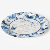 Elegant blauw gouden vlinder Baby shower Papieren Bordje (Gekanteld)