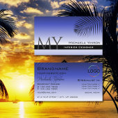 Elegant blauw gradiënt palmbladermonogram en Logo Visitekaartje