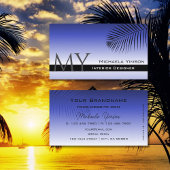 Elegant blauw gradiënt palmlef monogram eenvoudig visitekaartje