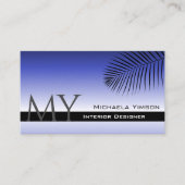 Elegant blauw gradiënt palmlef monogram eenvoudig visitekaartje (Voorkant)