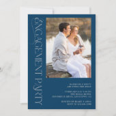 Elegant blauw grijs 2 foto verlovingsfeest kaart (Voorkant)