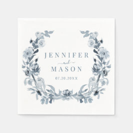 Elegant Blauw Grijs Bloemen Krans Trouwpapier Servet