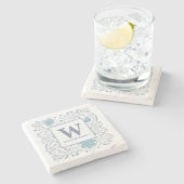 Elegant Blauw Grijs Bloemen Monogrammen Stenen Onderzetter (Zijkant)