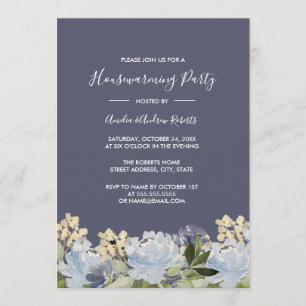 Elegant Blauw Grijs Bloemen Tuin Housewarming Kaart
